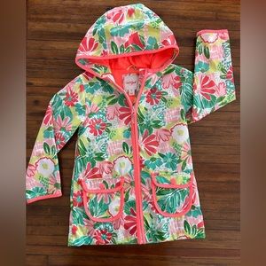 Cat & Jack Girl's Size 5T Pink, Green & Orange Floral Hooded Rain Coat Jacket